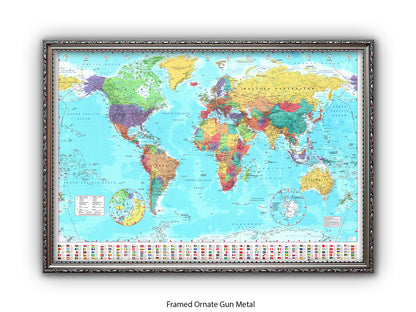 World Map Poster With Flags At The Bottom