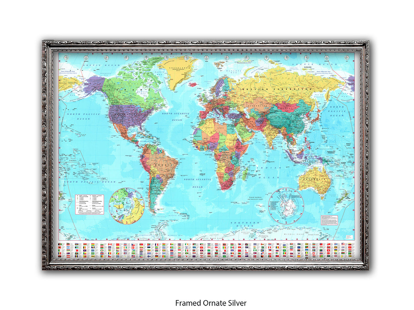 World Map Poster With Flags At The Bottom