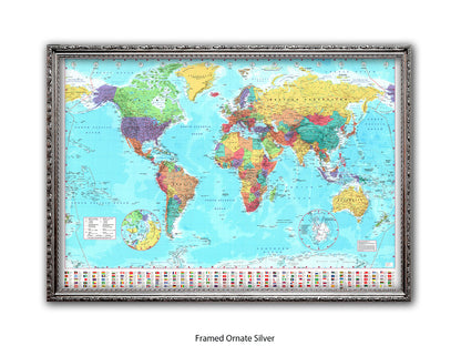 World Map Poster With Flags At The Bottom