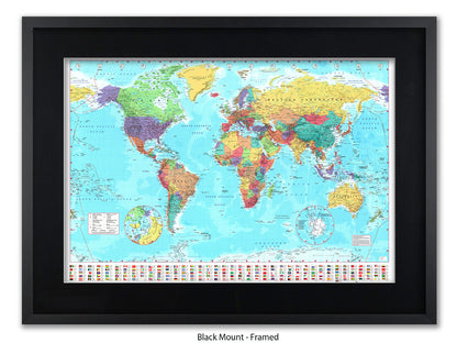 World Map Poster With Flags At The Bottom