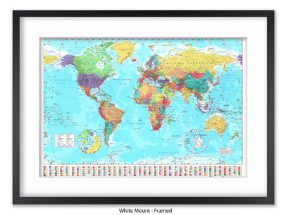 World Map Poster With Flags At The Bottom