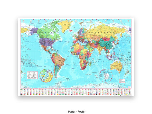World Map Poster With Flags At The Bottom