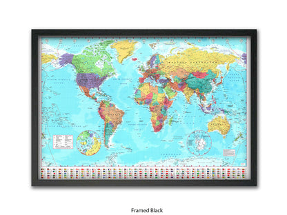 World Map Poster With Flags At The Bottom