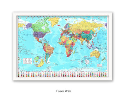 World Map Poster With Flags At The Bottom