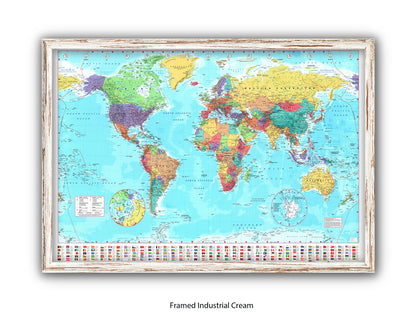 World Map Poster With Flags At The Bottom