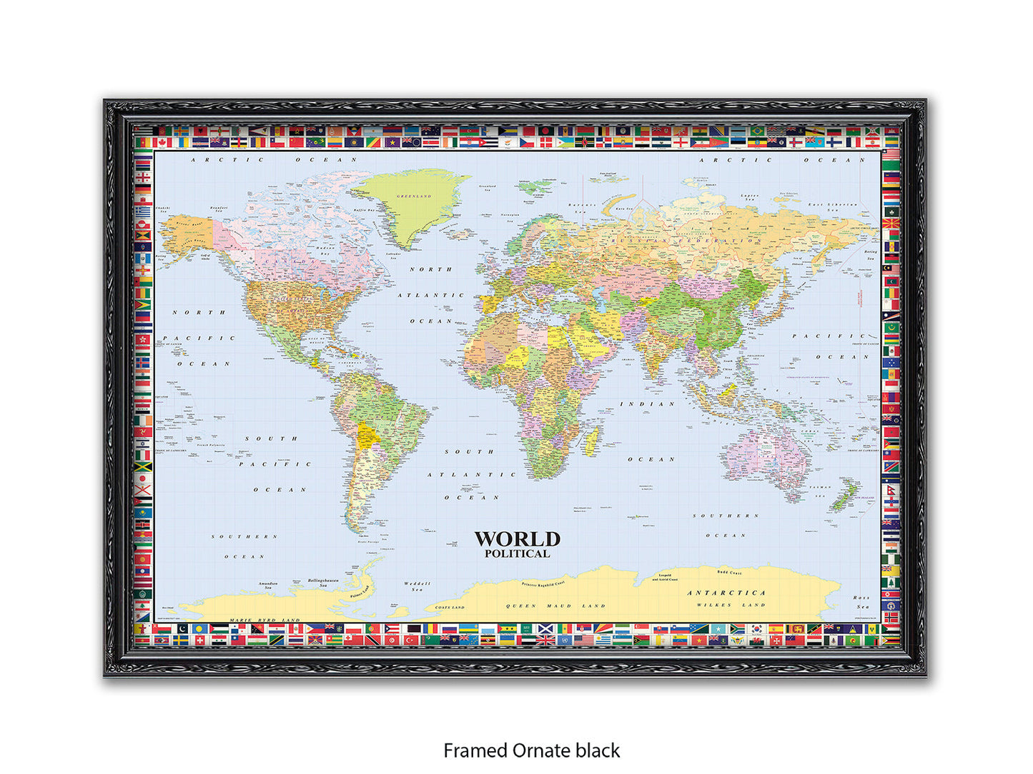 World Map Poster With Flags Surround