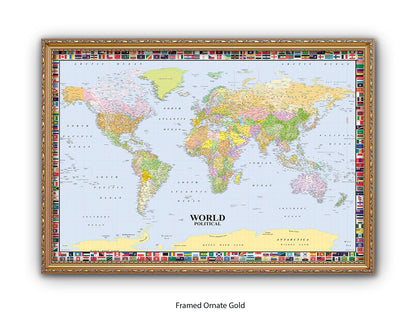 World Map Poster With Flags Surround