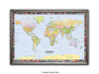 World Map Poster With Flags Surround