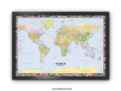 World Map Poster With Flags Surround