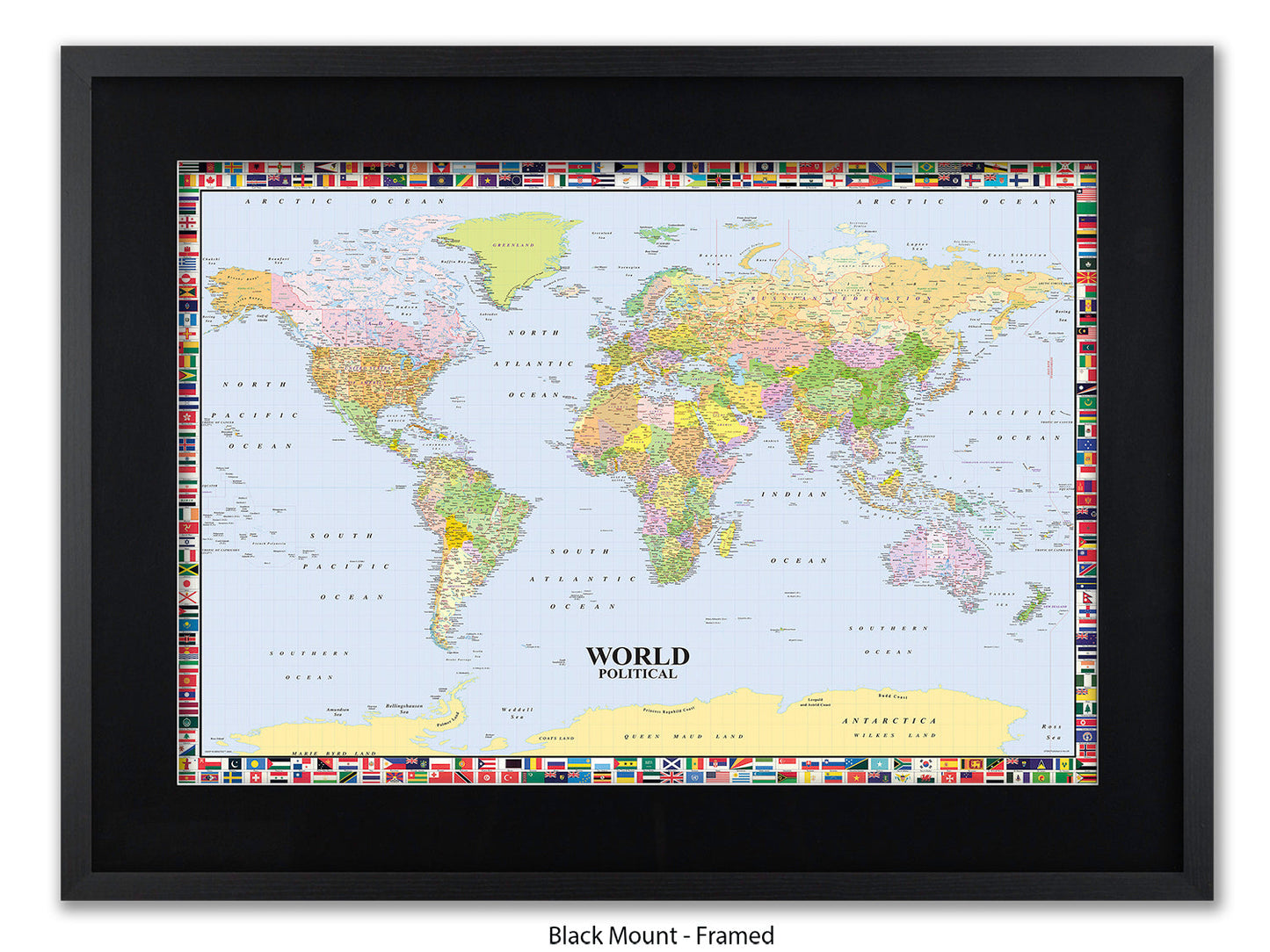 World Map Poster With Flags Surround