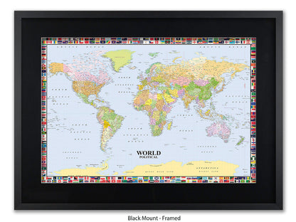 World Map Poster With Flags Surround