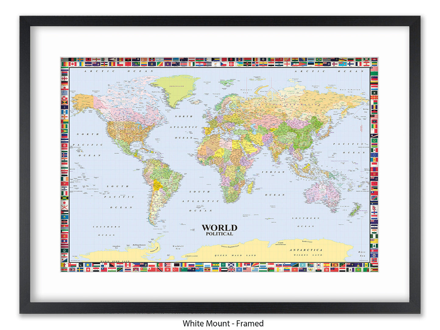 World Map Poster With Flags Surround