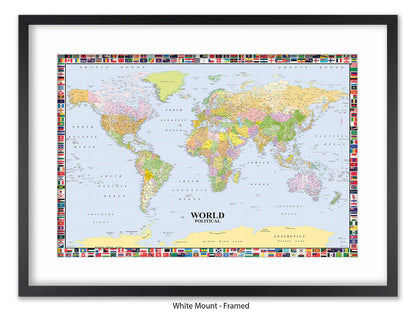 World Map Poster With Flags Surround