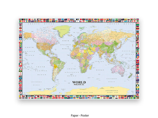 World Map Poster With Flags Surround