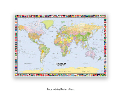World Map Poster With Flags Surround