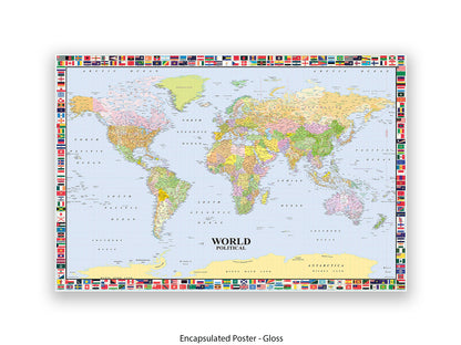 World Map Poster With Flags Surround