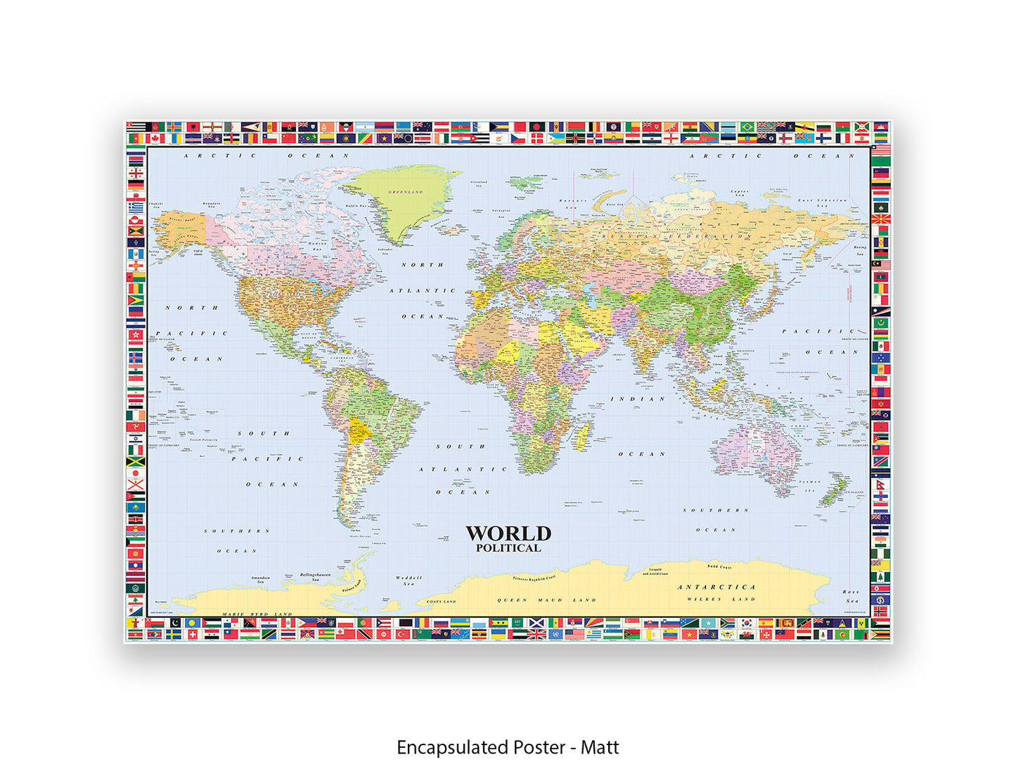 World Map Poster With Flags Surround