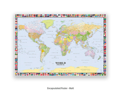 World Map Poster With Flags Surround