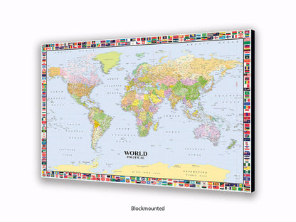 World Map Poster With Flags Surround