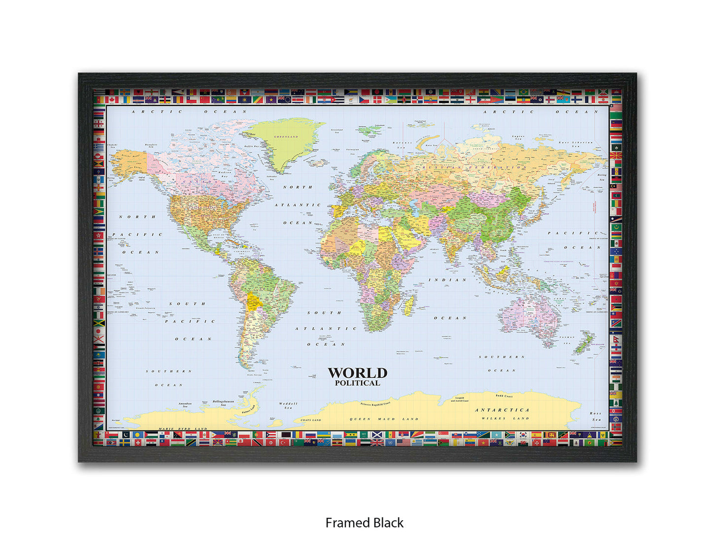 World Map Poster With Flags Surround