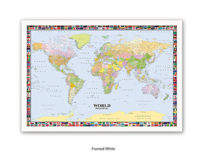 World Map Poster With Flags Surround
