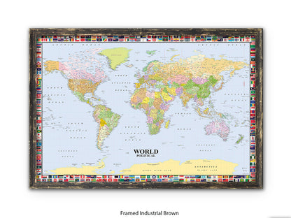 World Map Poster With Flags Surround