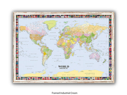 World Map Poster With Flags Surround
