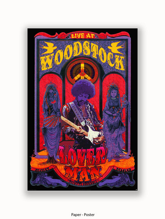 Jimi Hendrix Woodstock Loverman Poster