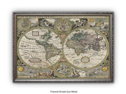 Antique Accvrat 1626 World Map Vintage Poster