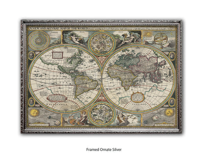 Antique Accvrat 1626 World Map Vintage Poster