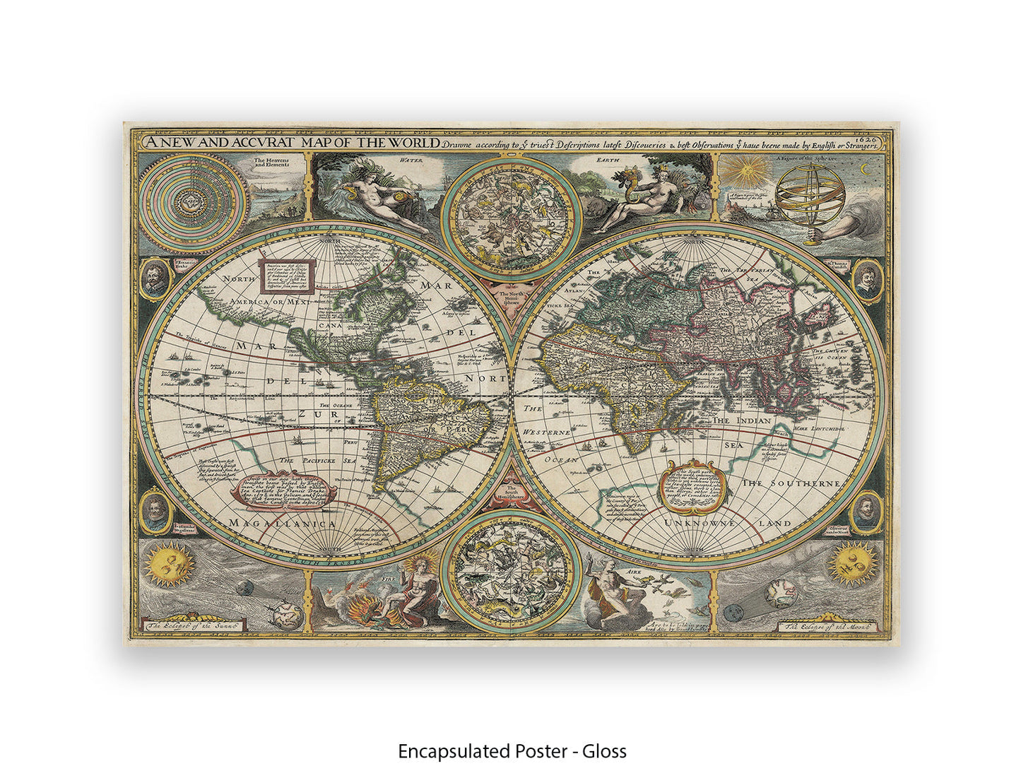 Antique Accvrat 1626 World Map Vintage Poster