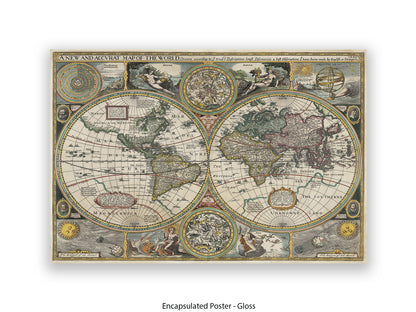 Antique Accvrat 1626 World Map Vintage Poster