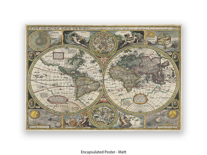Antique Accvrat 1626 World Map Vintage Poster