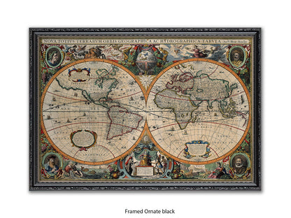 Antique World Map Nova Totivs Orbis Geographica Vintage Poster