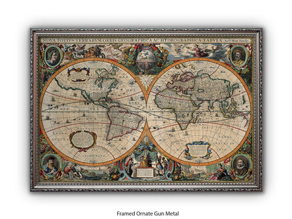 Antique World Map Nova Totivs Orbis Geographica Vintage Poster