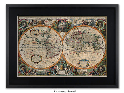 Antique World Map Nova Totivs Orbis Geographica Vintage Poster