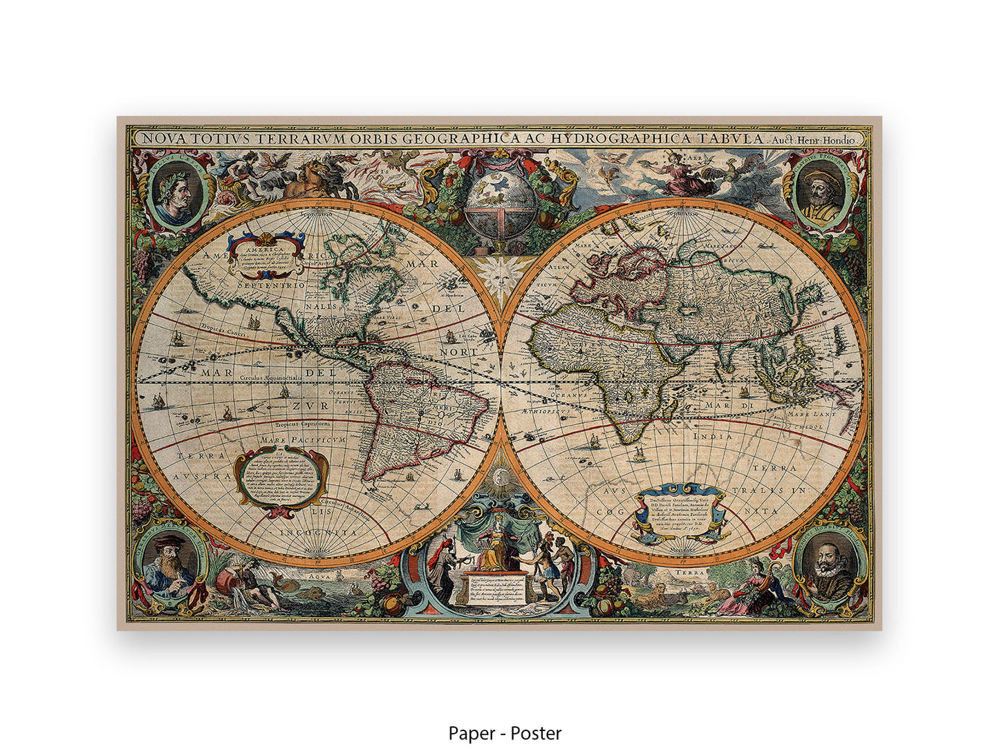 Antique World Map Nova Totivs Orbis Geographica Vintage Poster