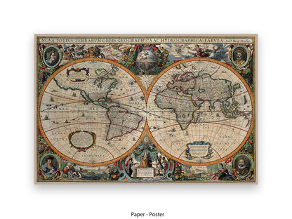 Antique World Map Nova Totivs Orbis Geographica Vintage Poster