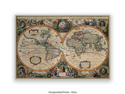 Antique World Map Nova Totivs Orbis Geographica Vintage Poster