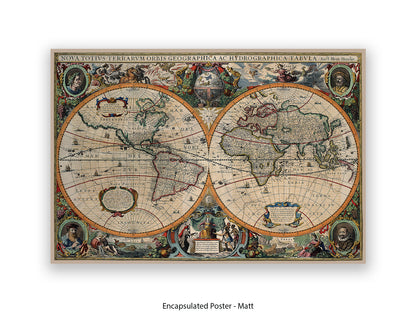 Antique World Map Nova Totivs Orbis Geographica Vintage Poster