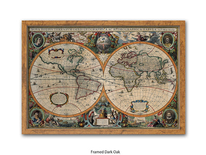 Antique World Map Nova Totivs Orbis Geographica Vintage Poster