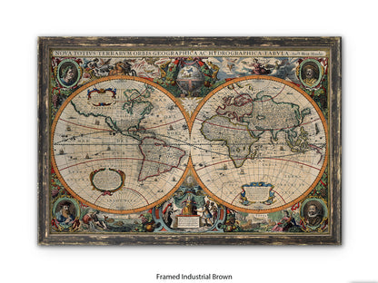 Antique World Map Nova Totivs Orbis Geographica Vintage Poster