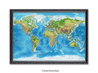 World  Physical  / Terrain Map Poster
