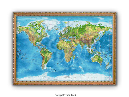 World  Physical  / Terrain Map Poster