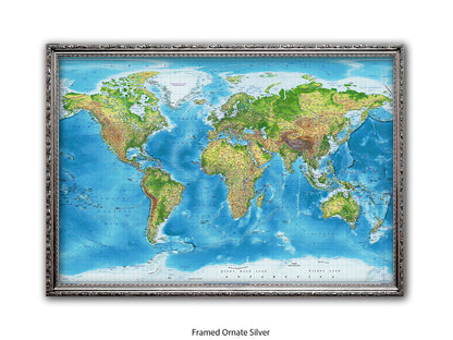 World  Physical  / Terrain Map Poster