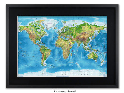 World  Physical  / Terrain Map Poster