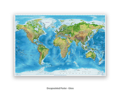 World  Physical  / Terrain Map Poster
