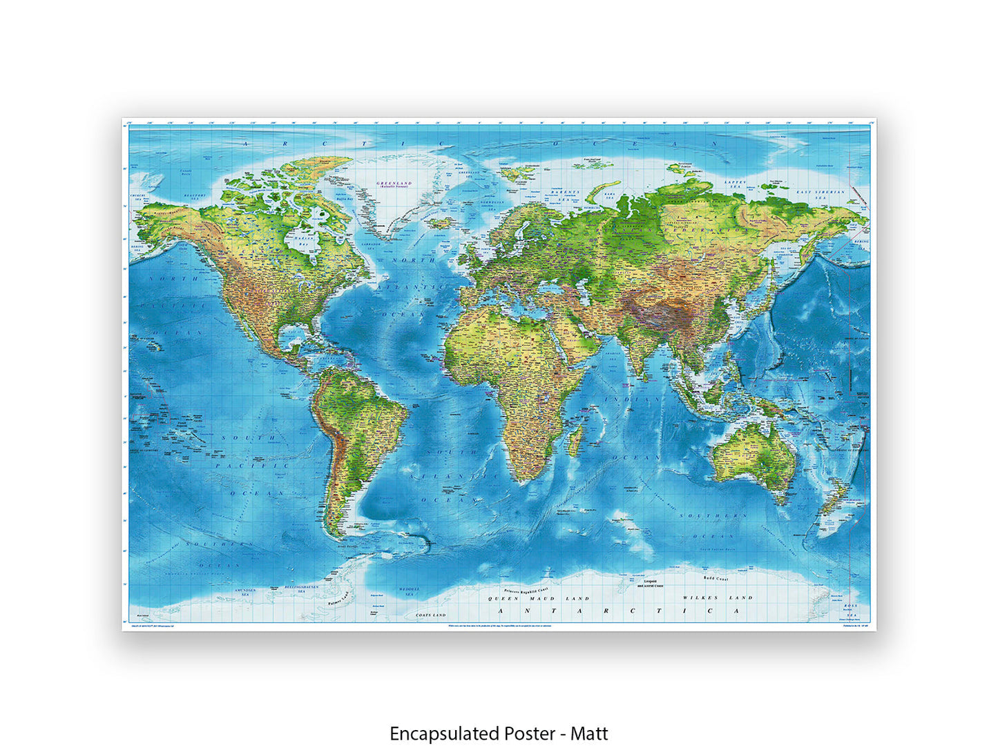 World  Physical  / Terrain Map Poster