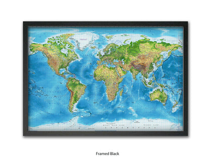 World  Physical  / Terrain Map Poster