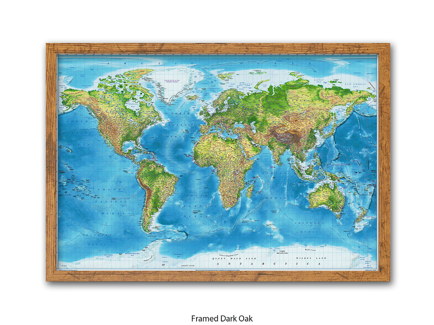 World  Physical  / Terrain Map Poster